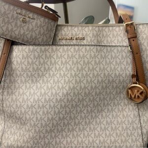 Michael Kors Cream and Brown Tote Bag with Signature Monogram